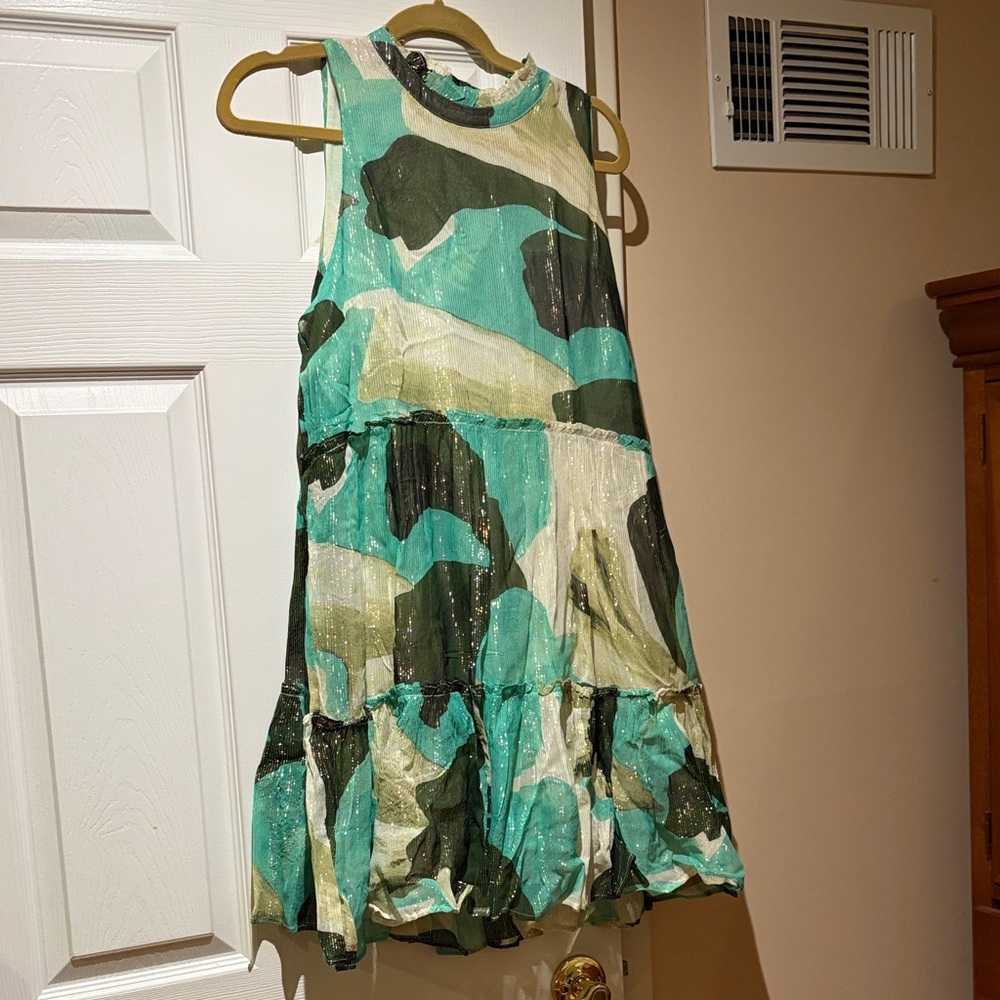 Oliphant Aqua and Cream Sleeveless Dress